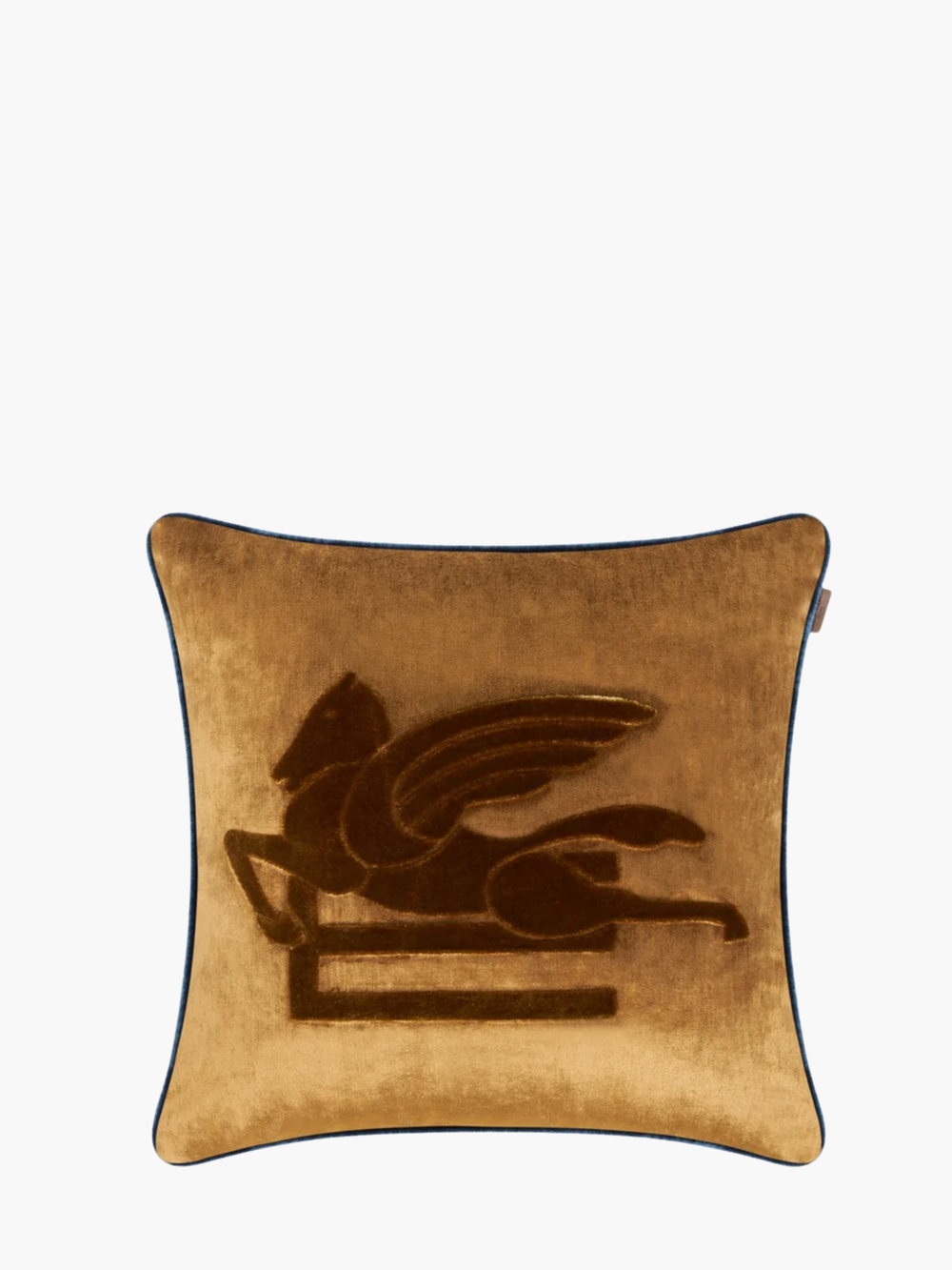 Etro New Pegaso Embroidered Cushion W/Piping  Gold-Brown
