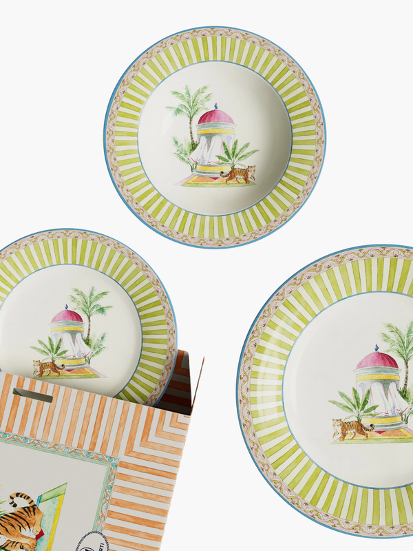 Lisa Corti Table Set Plate 3X Porcelain Sariska Green Unica