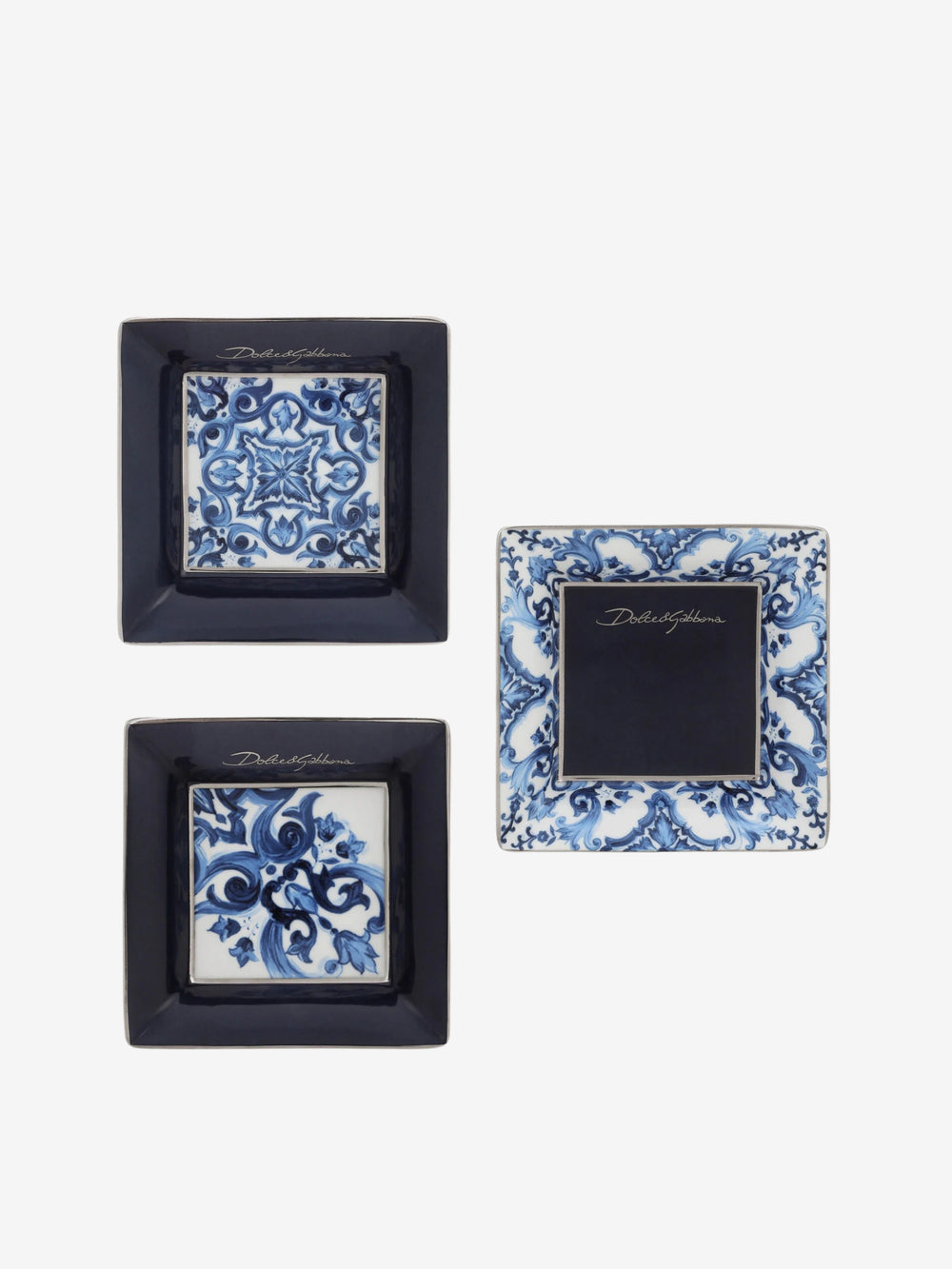 Dolce & Gabbana Porcelain Trinket Trays Set 3 Blue
