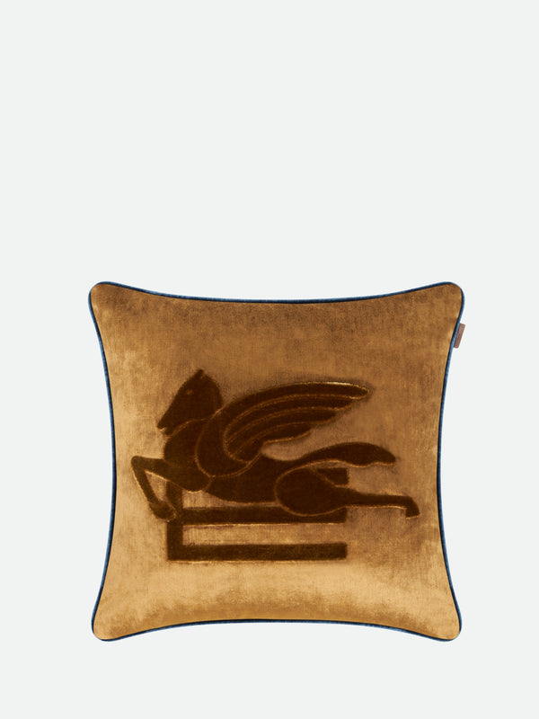 Etro New Pegaso Embroidered Cushion W/Piping  Gold-Brown