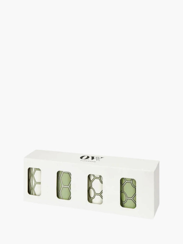 O.W.London Set Of 4 Mugs Boxed Hex/Hoop Apple Green/White Design