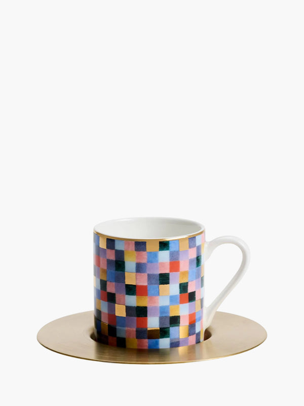 Zarina Espr Cups W Br Saucers Mosaic S6