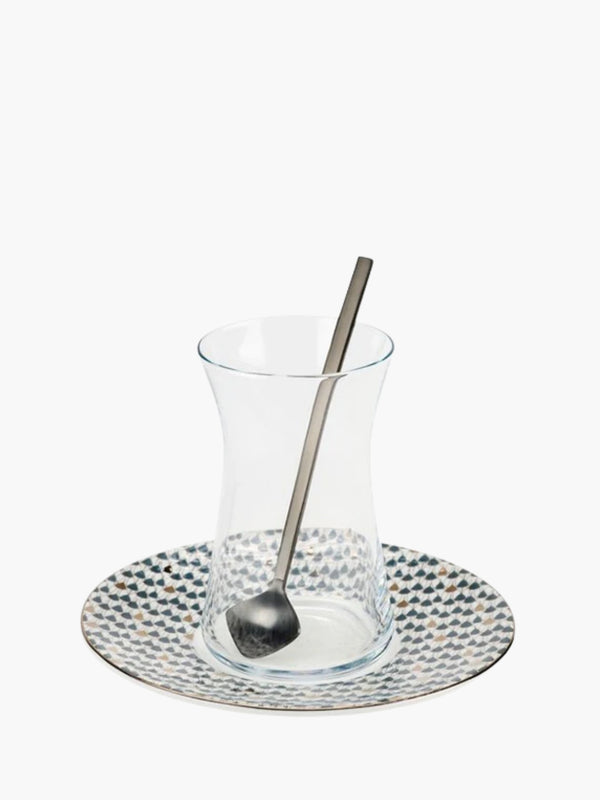 Zarina Istikana Cups W Sau W Spoons Swirl Grey S6