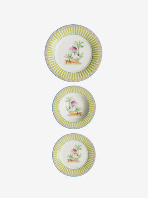 Lisa Corti Table Set Plate 3X Porcelain Sariska Green Unica