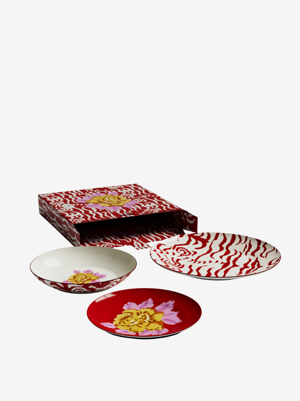 Lisa Corti Table Set Plate 3X Porcelain Indian Tiger Red Unica