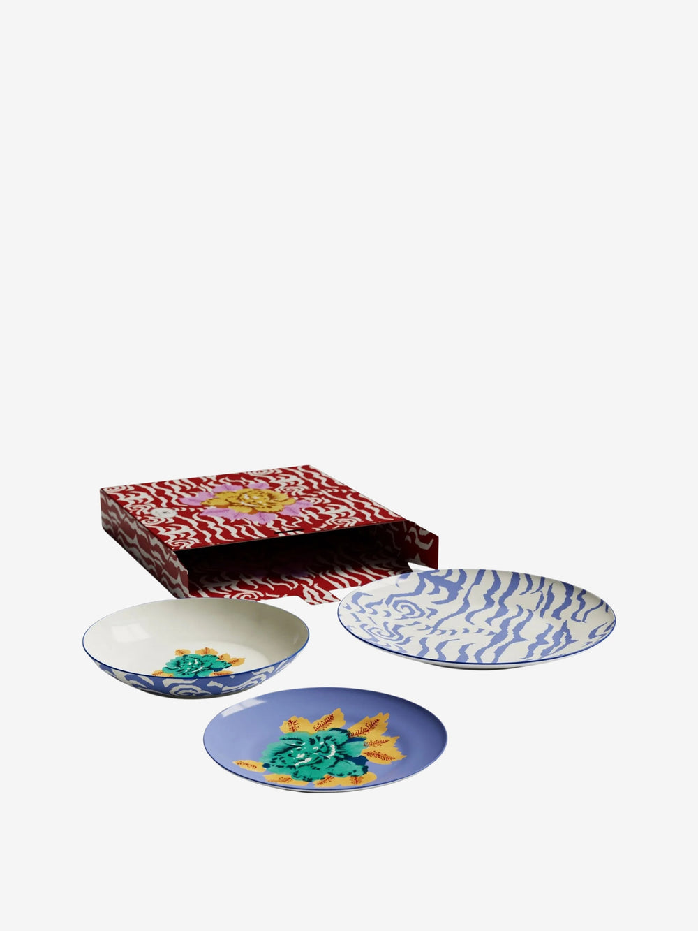 Lisa Corti Table Set Plate 3X Porcelain Indian Tiger Pervinch Unica