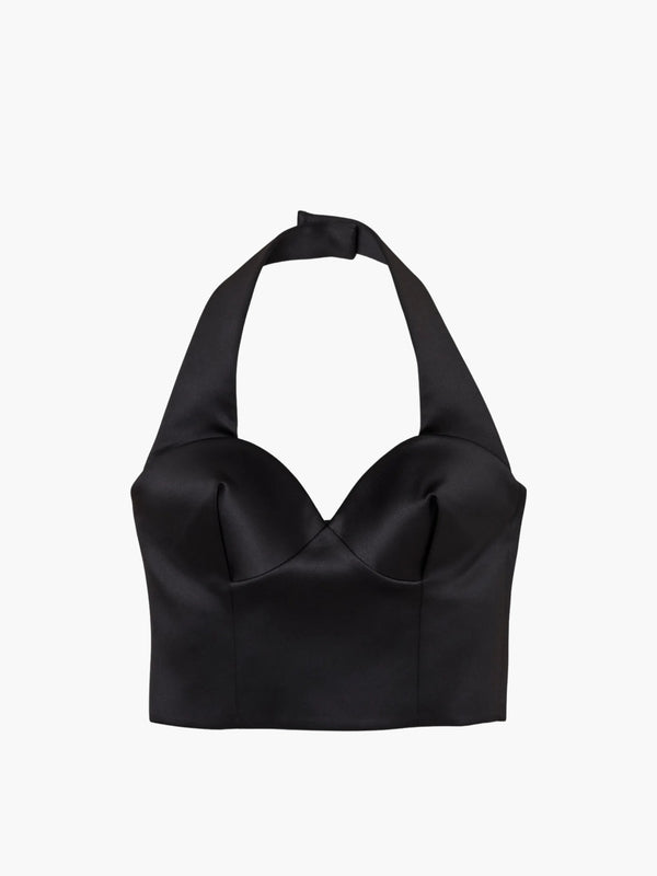 Marc Jacobs Top Sculpted Satin Halter Heavy Duchess Black