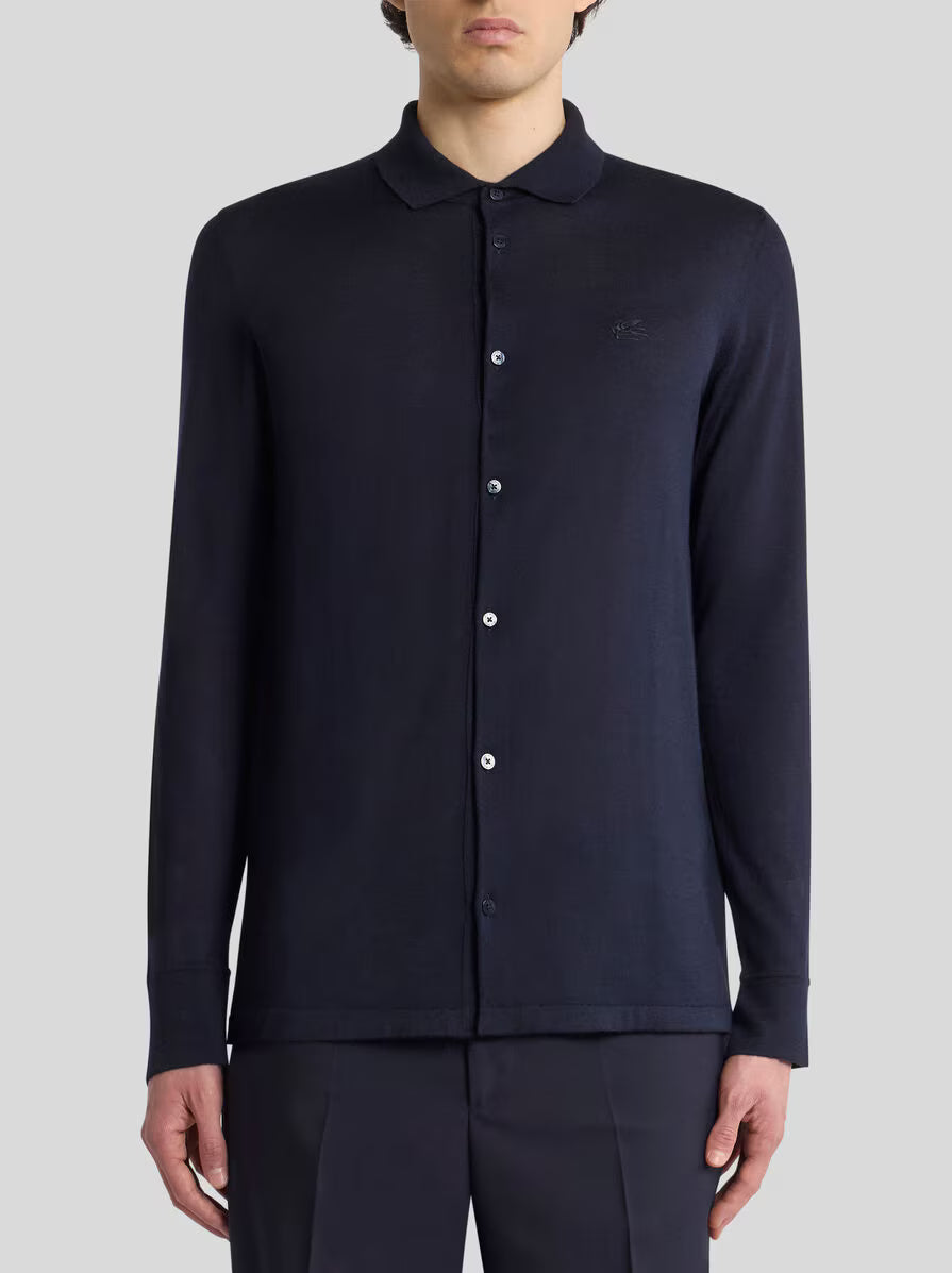Etro Knitted Cardigan W/ Shirt Collar Black