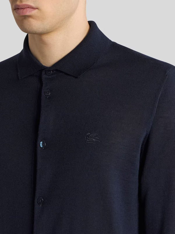 Etro Knitted Cardigan W/ Shirt Collar Black