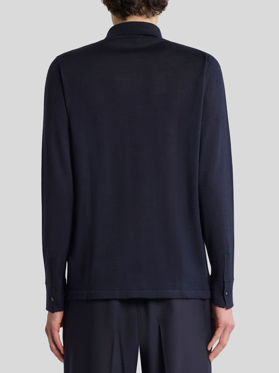 Etro Knitted Cardigan W/ Shirt Collar Black