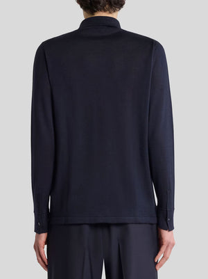 Etro Knitted Cardigan W/ Shirt Collar Black
