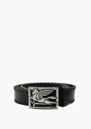 Etro Belt  Leather + Threads 3,5Cm Black