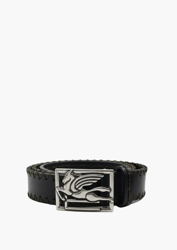 Etro Belt  Leather + Threads 3,5Cm Black